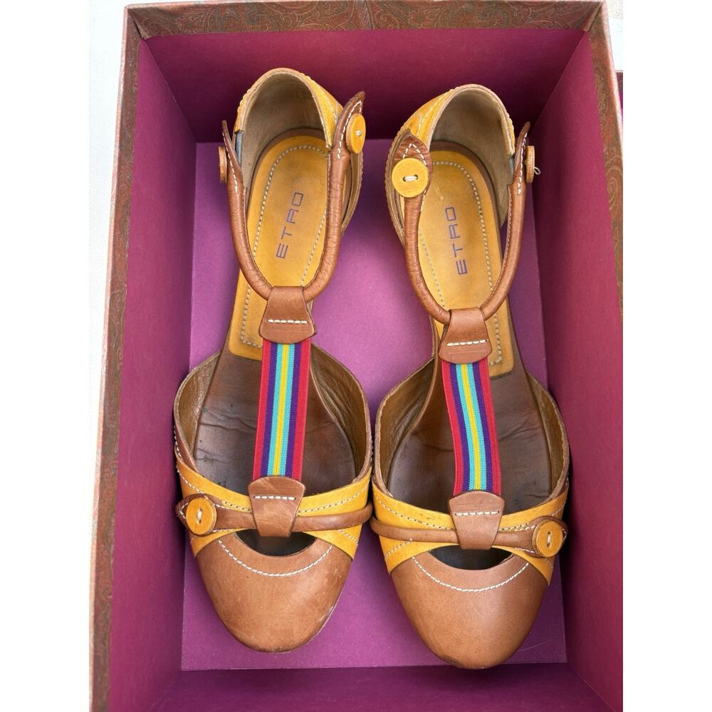 Etro Women’s Open Ballet Flats T-Strap Low Heel Shoes Size 8.5 US Vintage